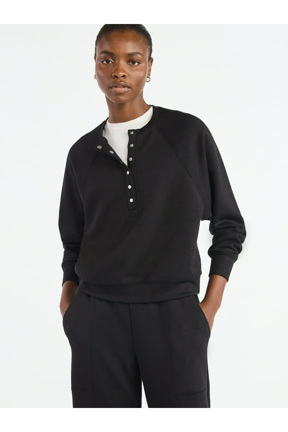 Women’s New Scubaknit Raglan Henley Top, Sizes XS-XXL