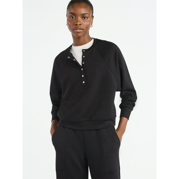 Scoop Women’s New Scubaknit Raglan Henley Top, Sizes XS-XXL