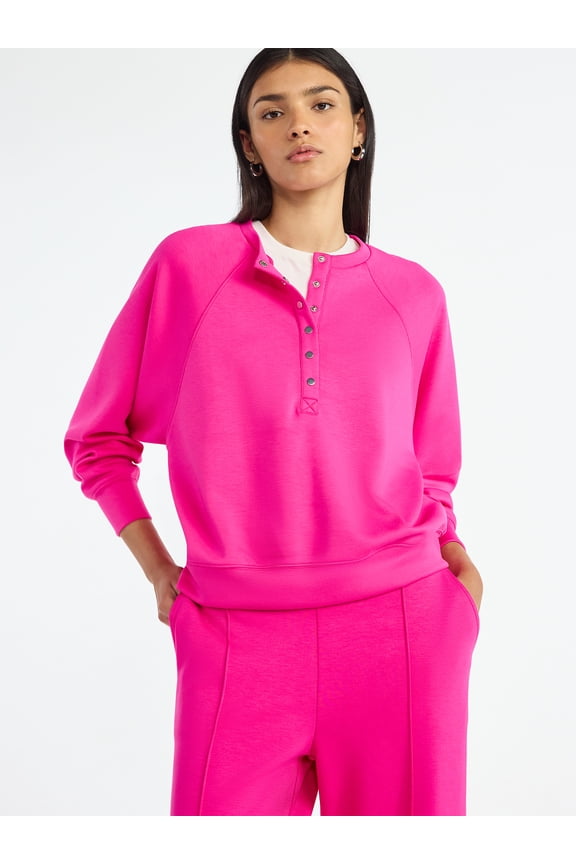 Women’s New Scubaknit Raglan Henley Top, Sizes XS-XXL