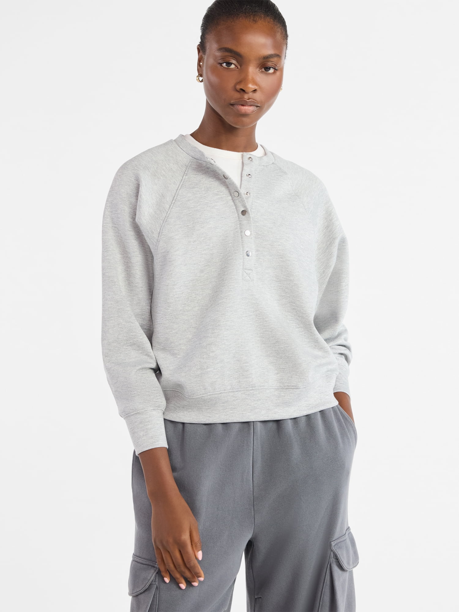 Scoop Women’s New Scubaknit Raglan Henley Top, Sizes XS-XXL