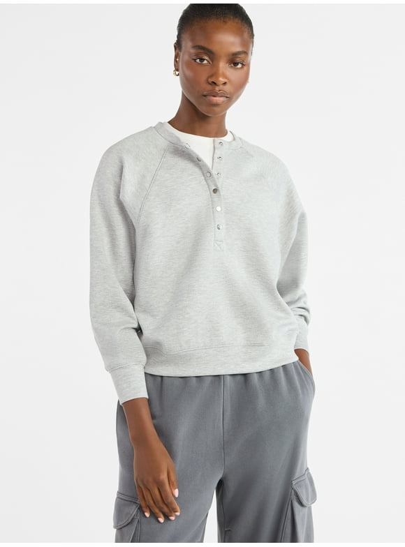 Women’s New Scubaknit Raglan Henley Top, Sizes XS-XXL