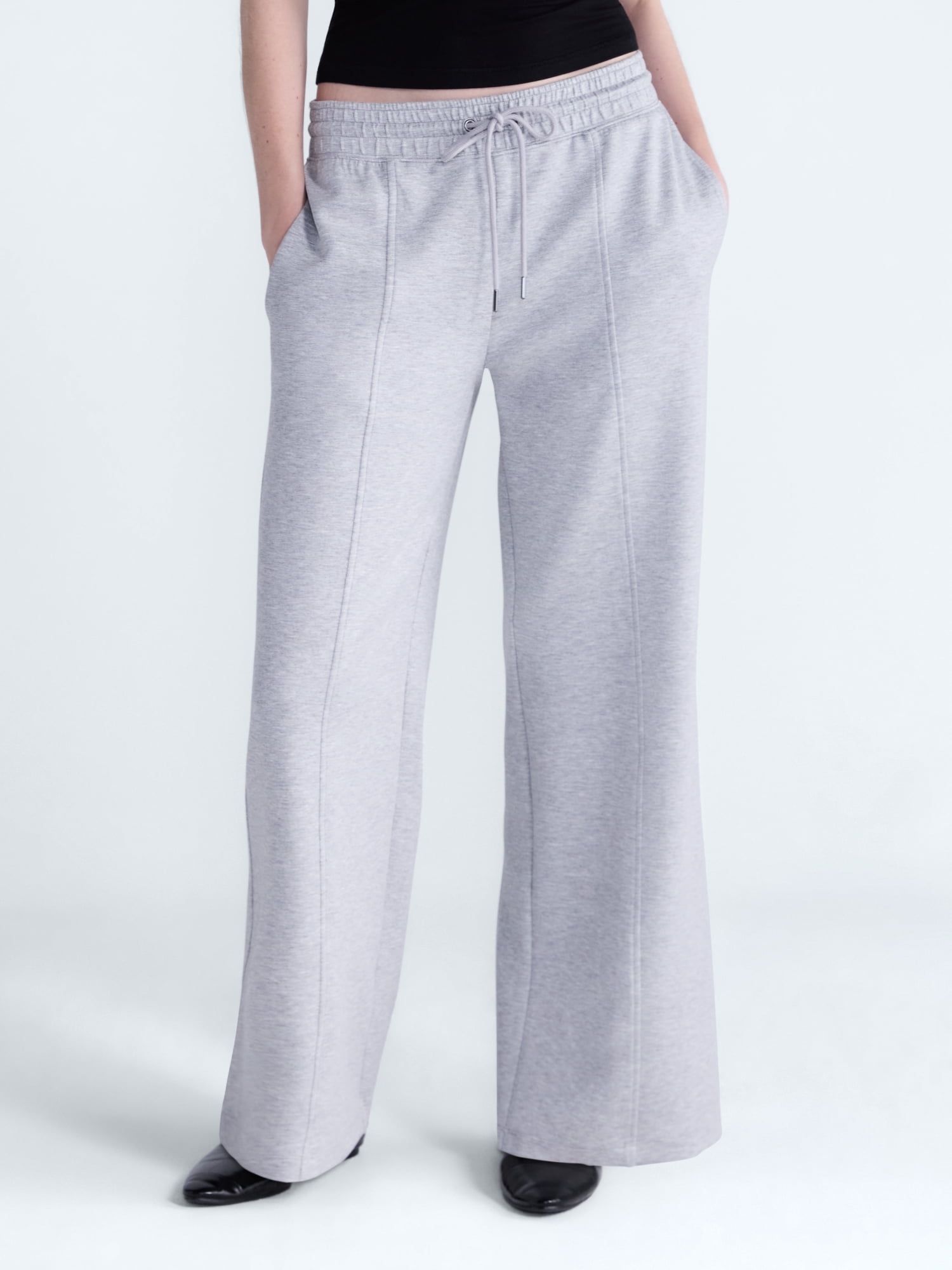 Scoop Women's and Women's Plus Scubaknit Wide Leg Tie Waist Seamed Pants, Regular, Short Lengths, Sizes XS-4X