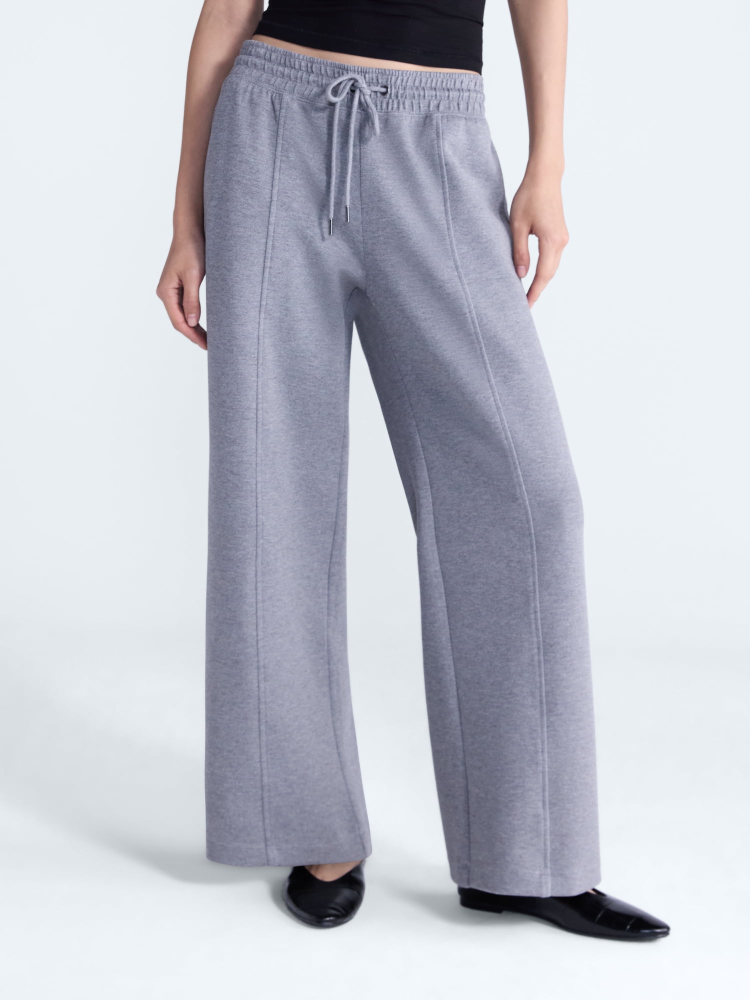 Scoop Women's and Women's Plus Scubaknit Wide Leg Tie Waist Seamed Pants, Regular, Short Lengths, Sizes XS-4X