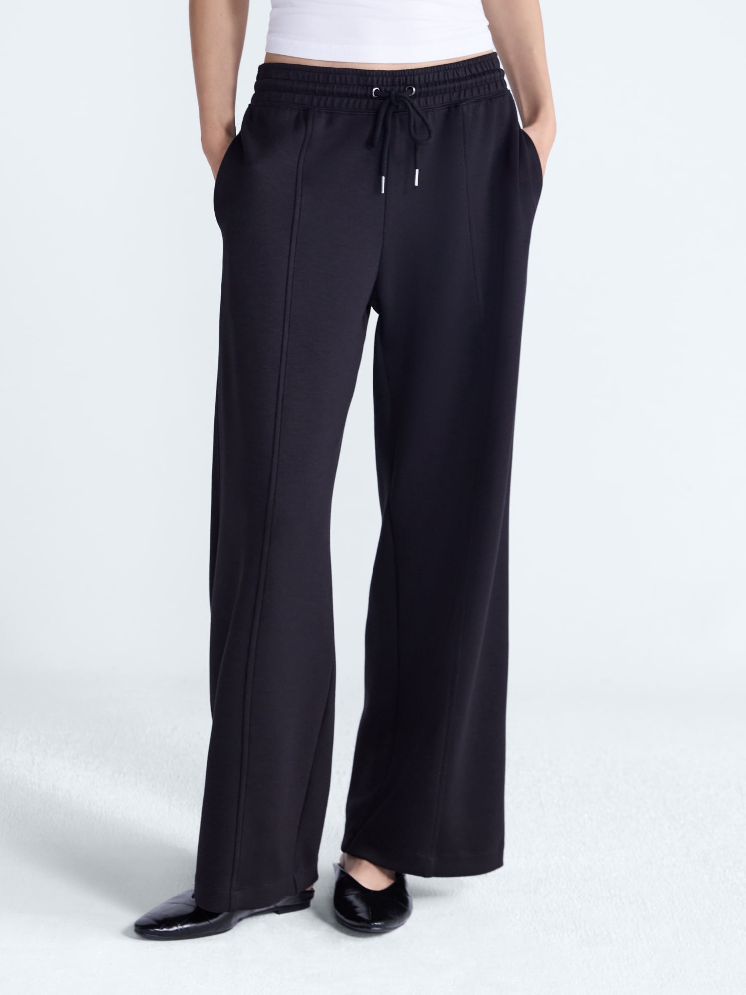 Scoop Women's and Women's Plus Scubaknit Wide Leg Tie Waist Seamed