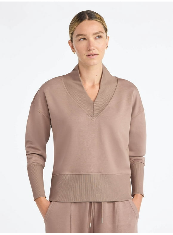 Women's and Women's Plus New Scubaknit V Neck Sweatshirt, Sizes XS-4X
