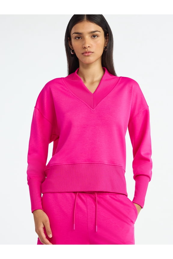 Women's and Women's Plus New Scubaknit V Neck Sweatshirt, Sizes XS-4X