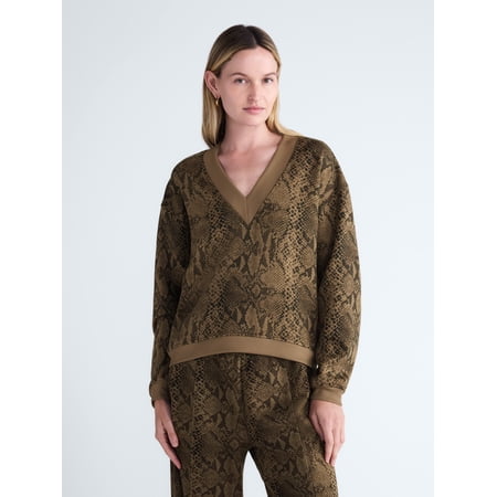 Scoop Women's and Women's Plus Scubaknit V-Neck Sweatshirt, Sizes XS-4X