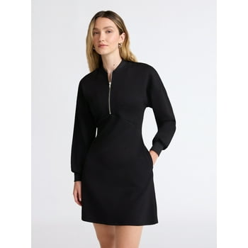 Scoop Women's and Women's Plus New Scubaknit Zip Front Mini Dress, Sizes XS-4X