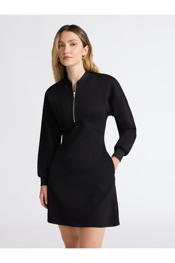 Women's and Women's Plus New Scubaknit Zip Front Mini Dress, Sizes XS-4X