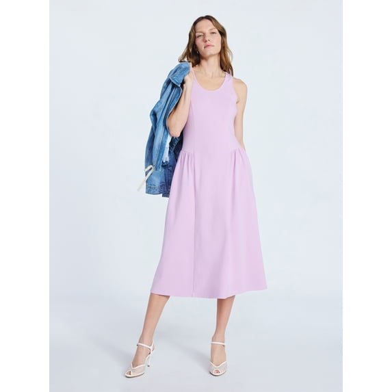 Scoop Women's and Women's Plus Stretch Cotton Blend Midi Basque Dress, Sizes XS-4X