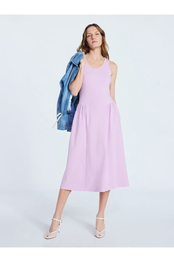 Women's and Women's Plus Stretch Cotton Blend Midi Basque Dress, Sizes XS-XXL