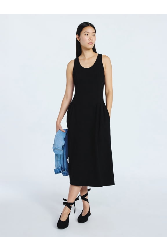 Women's and Women's Plus Stretch Cotton Blend Midi Basque Dress, Sizes XS-XXL