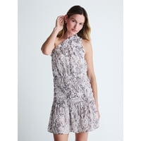 Women's Scoop Plus Smocked Ruffle Mini Dress (Desert Snake Cream, Size: M)