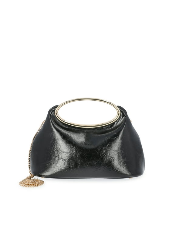 Women's Faux Leather Top Handle Clutch, Black