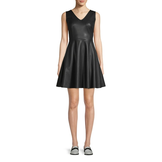 Scoop Vegan Leather Fit and Flare Dress Women's