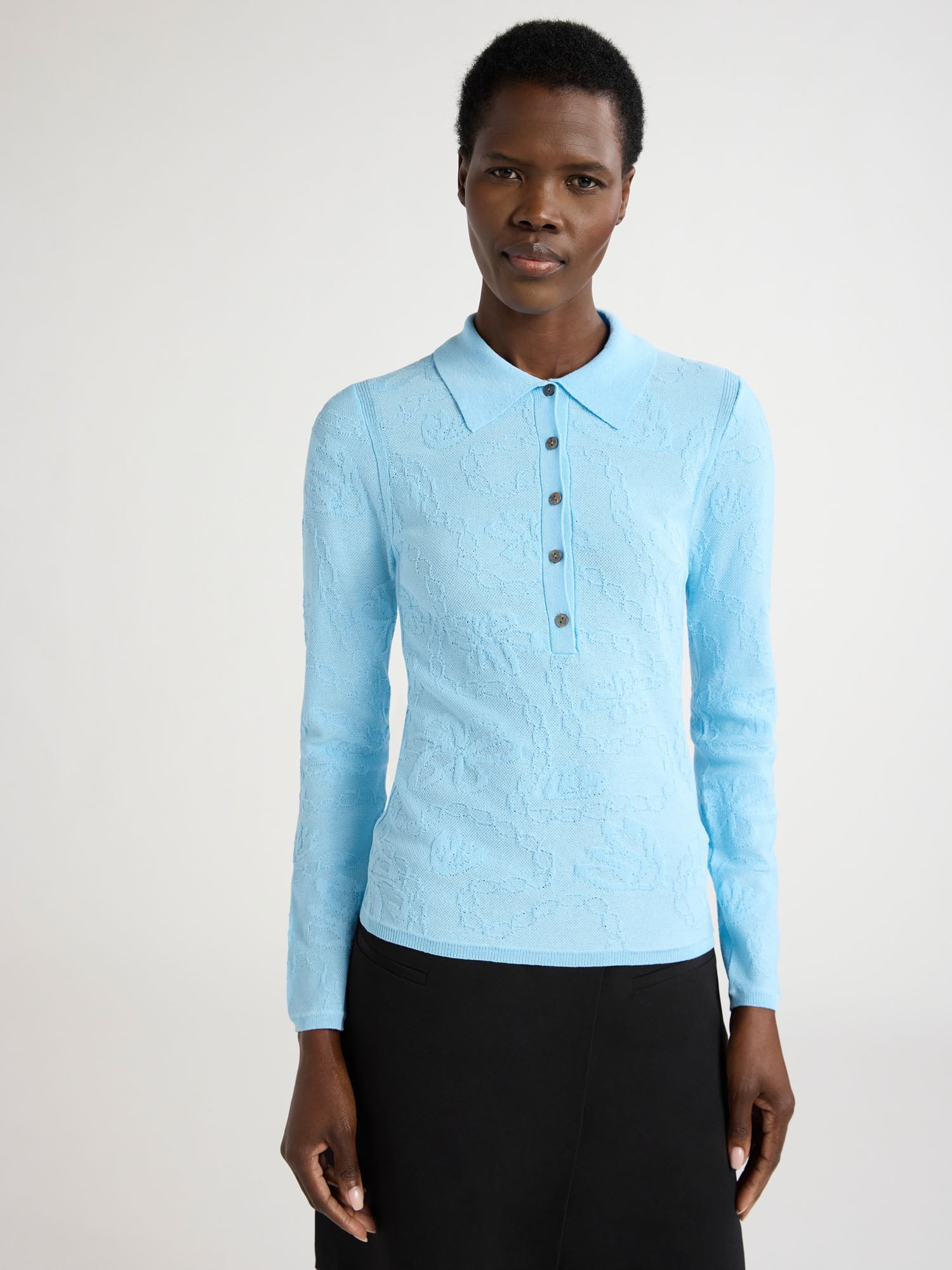 Scoop Woman's Fitted Jacquard Polo with Long Sleeves, Sizes XS-2XL