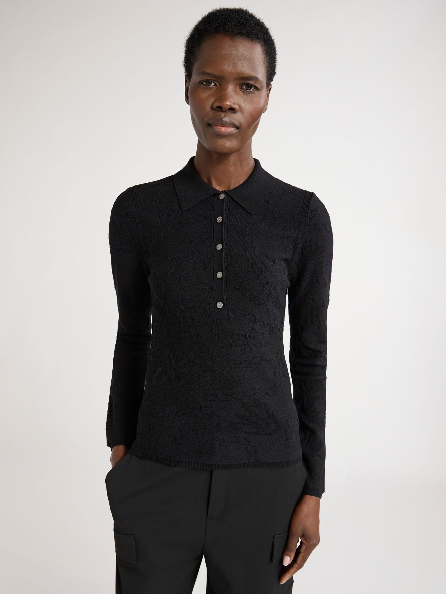 Scoop Woman's Fitted Jacquard Polo with Long Sleeves, Sizes XS-2XL