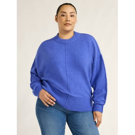 Scoop Women’s & Women's Plus Reverse Seam Crewneck Sweater, Lightweight, Sizes XS-4X