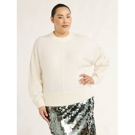 Scoop Women’s & Women's Plus Reverse Seam Crewneck Sweater, Lightweight, Sizes XS-4X