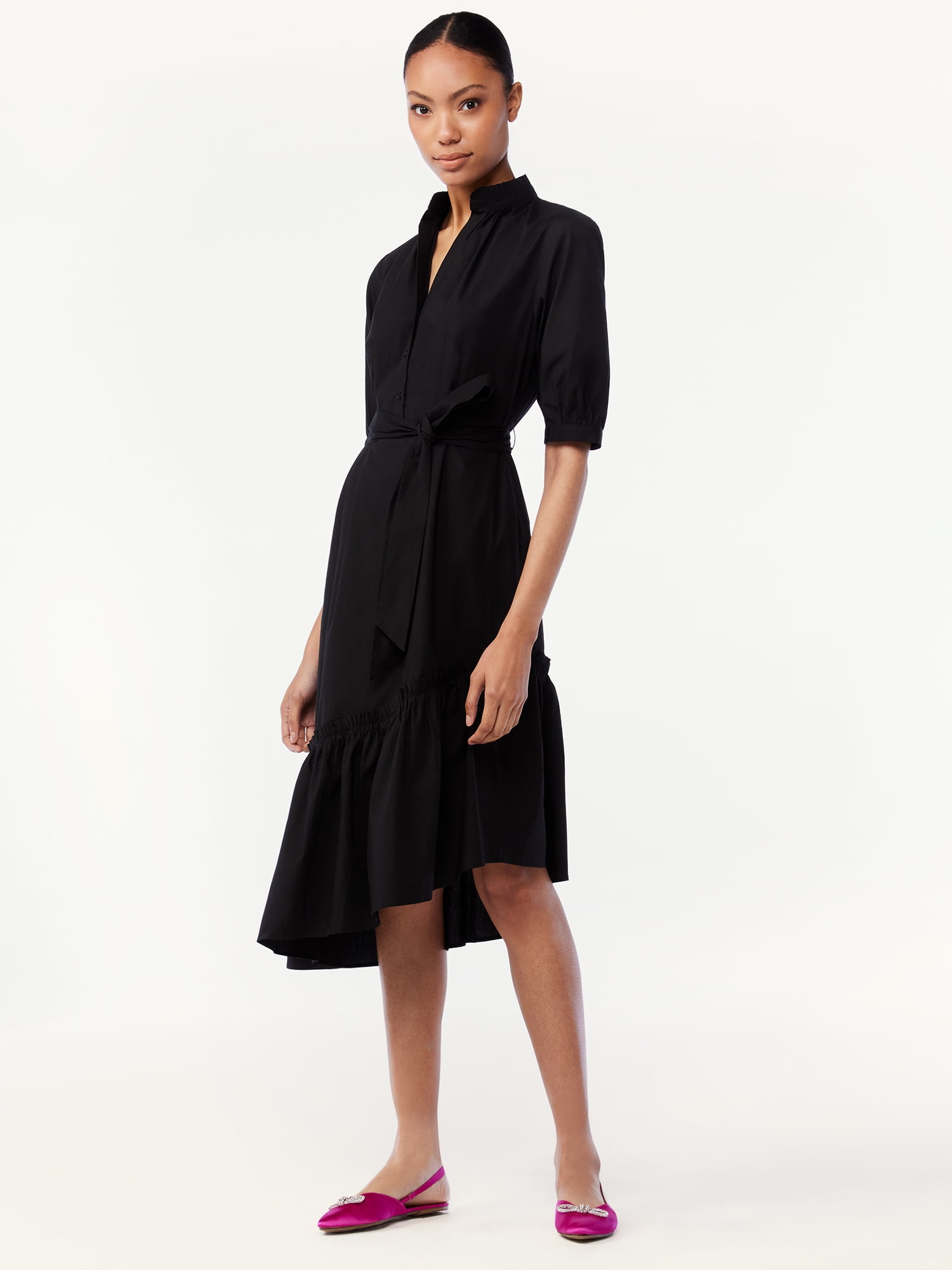 Scoop Women's Asymmetric Ruffled Midi Dress - Walmart.com