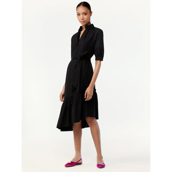 Scoop Women's Asymmetric Ruffled Midi Dress