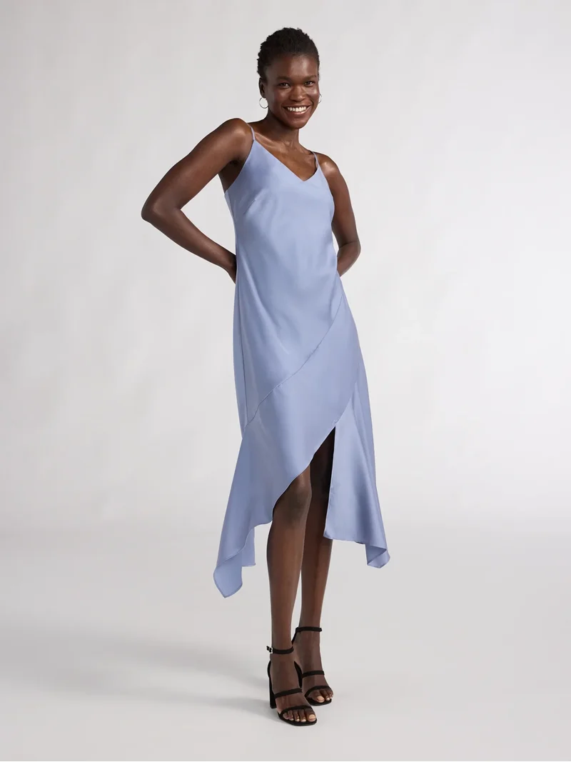 Scoop Women's Flirty Asymmetrical Satin Slip Dress with Spaghetti
