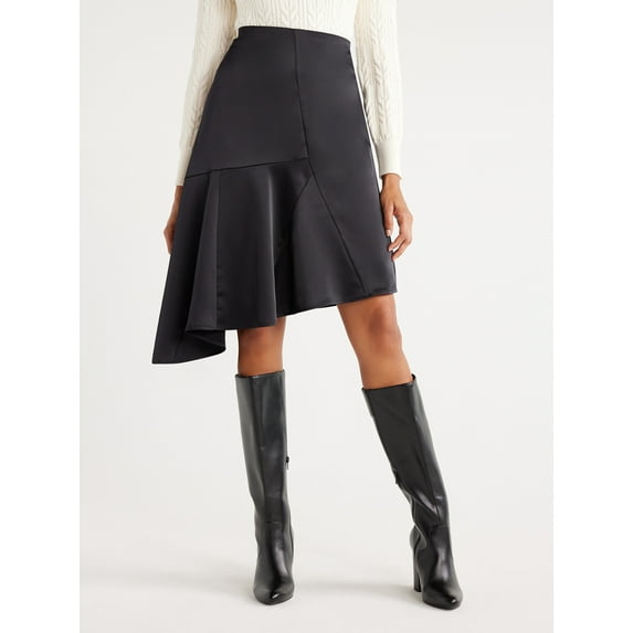 Scoop Women’s Asymmetrical Satin Midi Skirt, Sizes S-2X