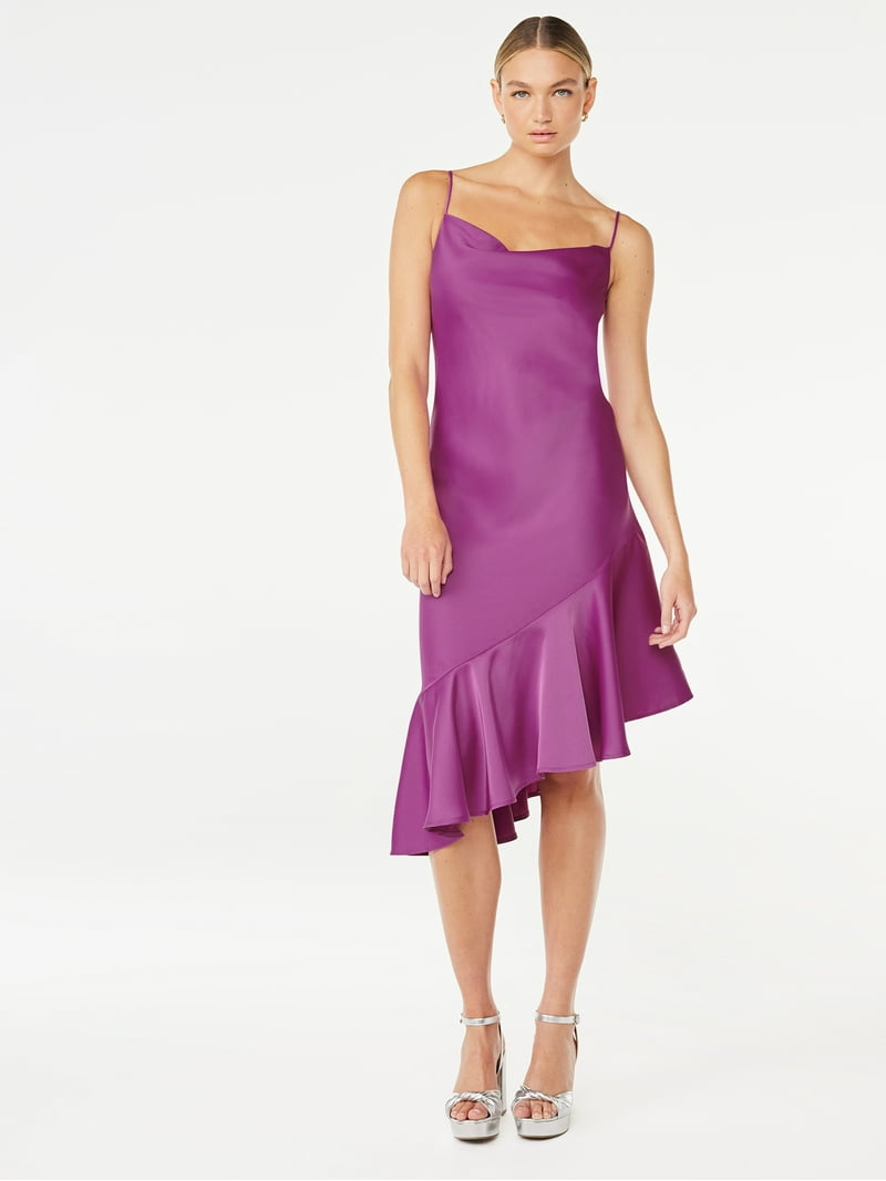 Scoop Women's Asymmetrical Satin Ruffle Cami Dress, Sizes XS-XXL -  Walmart.com