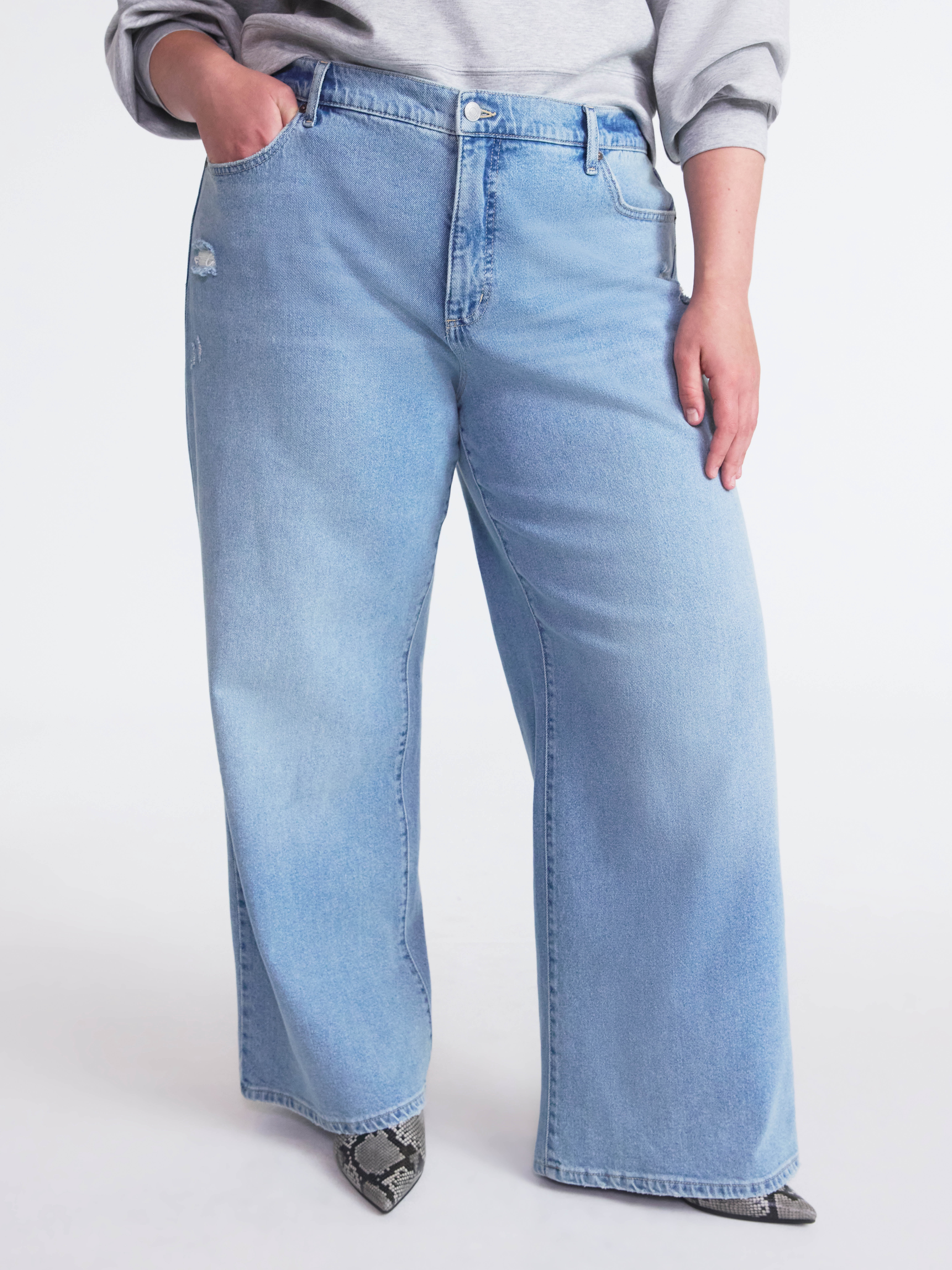 Scoop Women’s and Women’s Plus Baggy Wide Leg Jeans, Sizes 0-26