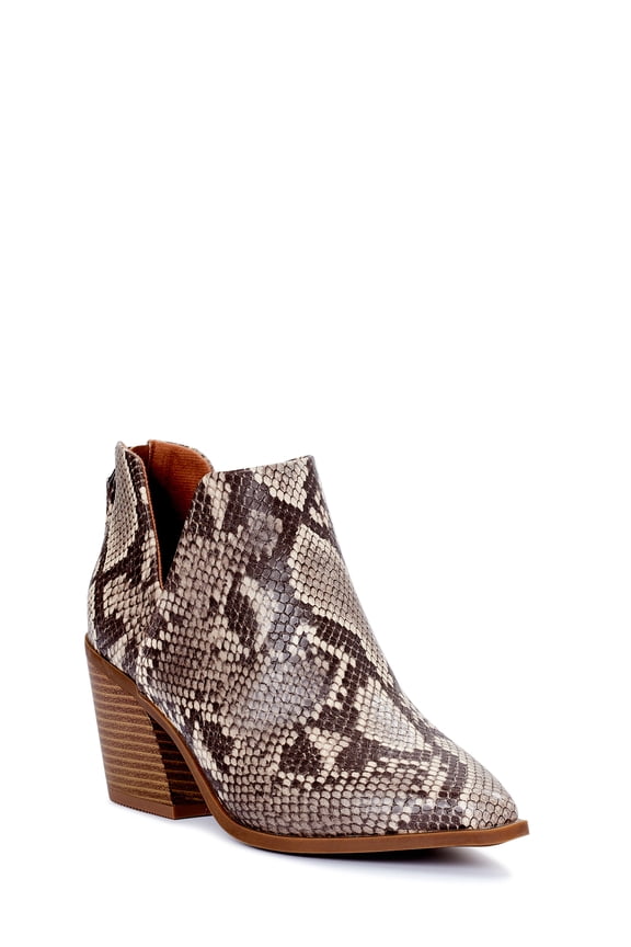 Women's Block Heel Snake Print Cutout Bootie