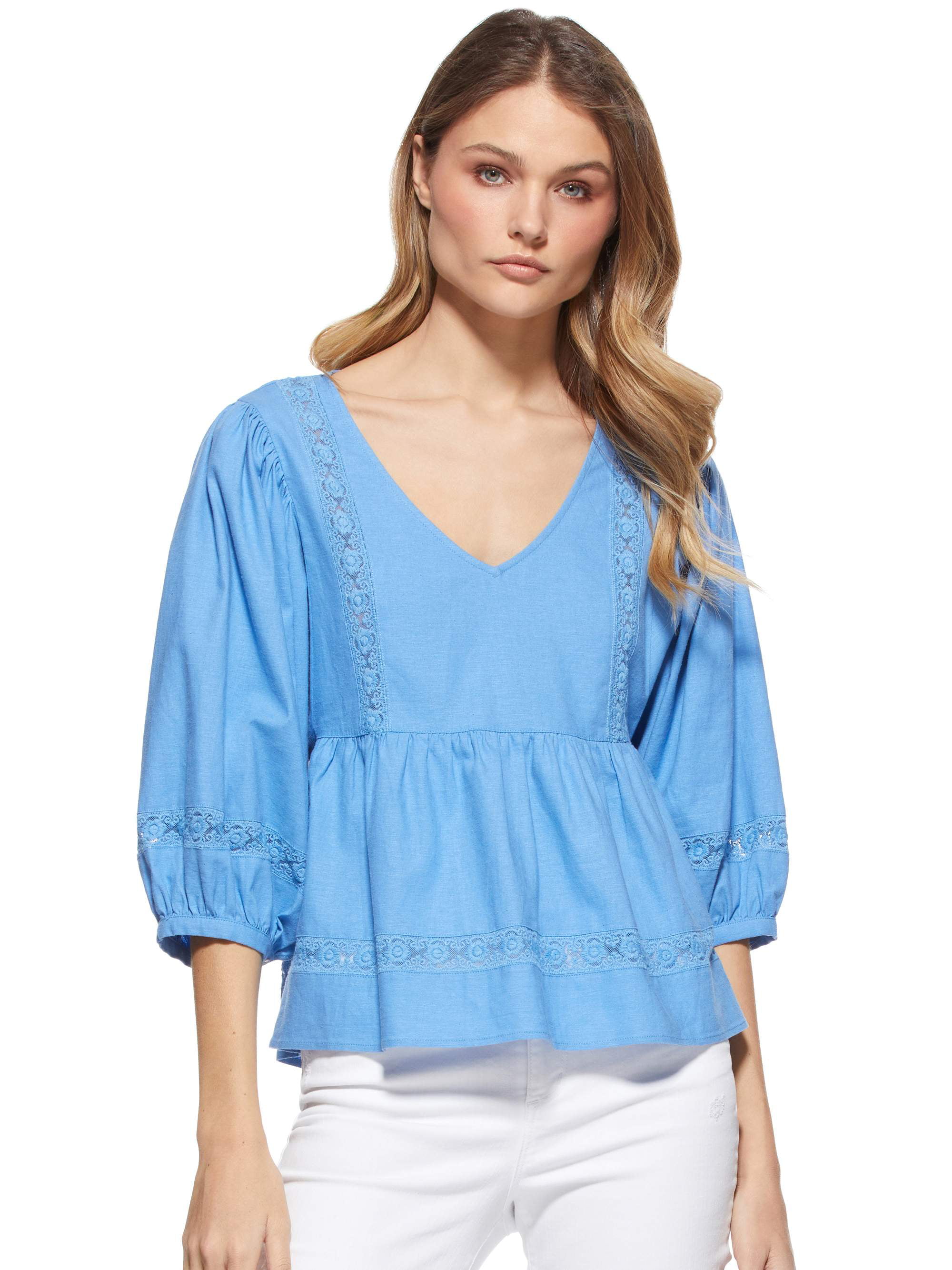 Scoop Women’s Blouson Sleeve V-Neck Shirt - Walmart.com