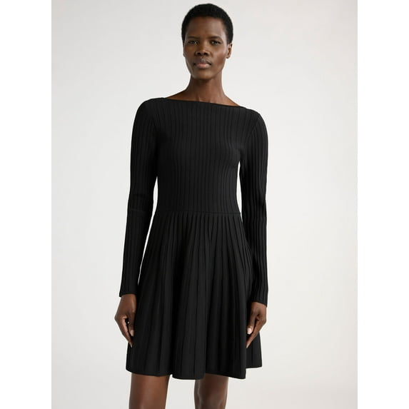 Scoop Women's Boatneck Ribbed Sweater Dress, Sizes XS-XXL