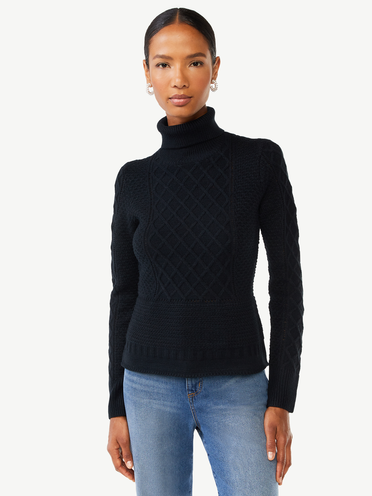 Scoop Women's Cable Knit Pullover Sweater with Long Sleeves, Sizes XS-XXL - image 1 of 5