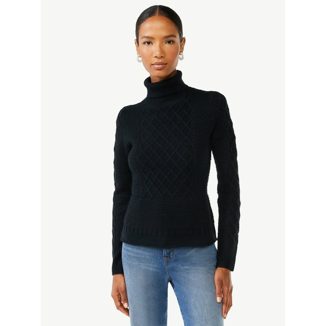Scoop Women's Cable Knit Pullover Sweater with Long Sleeves, Sizes XS-XXL