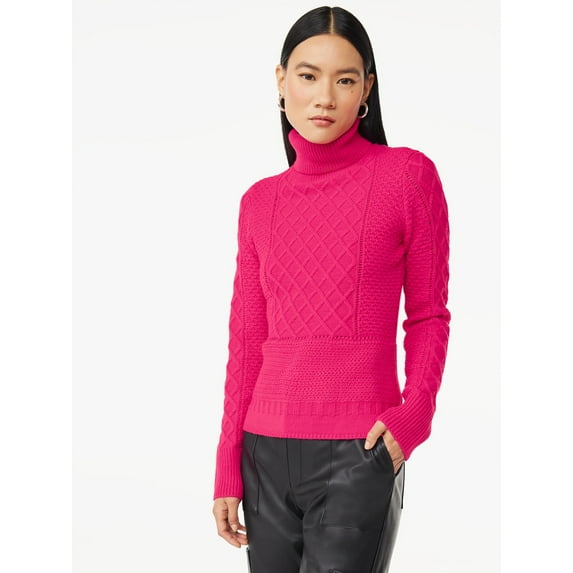 Scoop Women's Cable Knit Pullover Sweater with Long Sleeves, Sizes XS-XXL