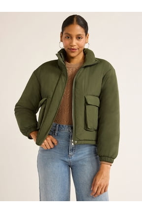 Women's Cargo Puffer Jacket, Midweight, Sizes XS-XXL