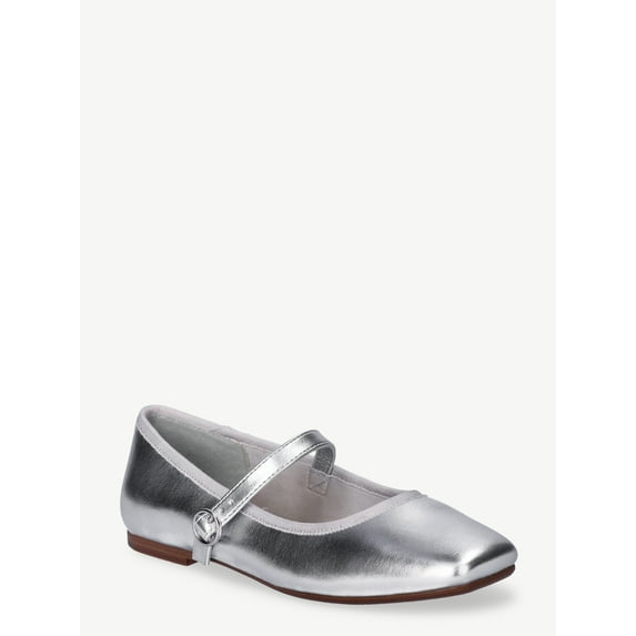 Scoop Women’s Casual and Dress Shoes Memory Foam Mary Jane Flats, Silver