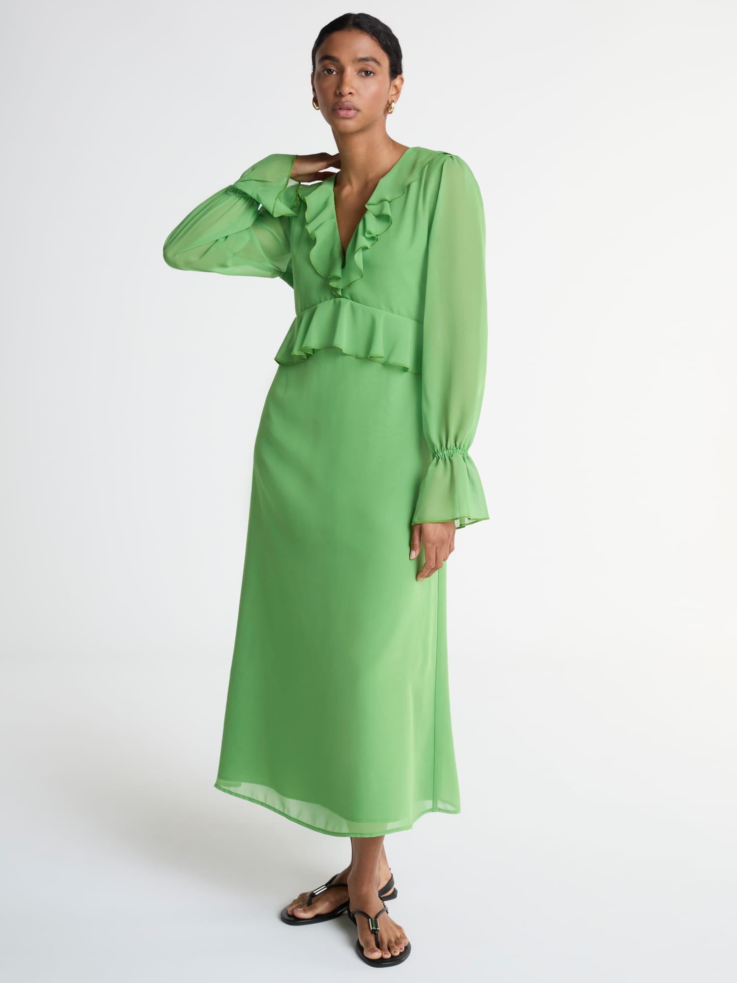 Scoop Womens Chiffon Ruffle Maxi Dress with Long Sleeves, Sizes XS-XXL