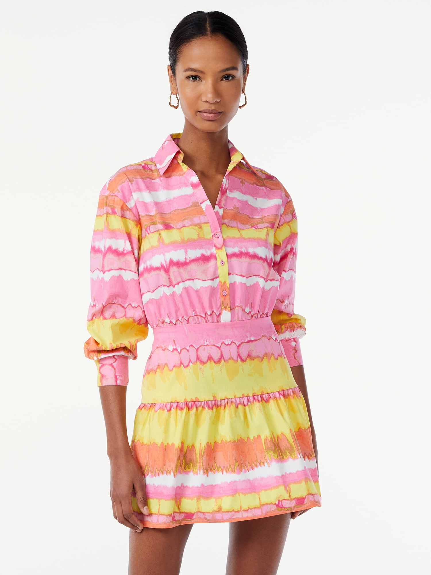 scoop shirt dress Scoop Women's Side Knot Poplin Midi Shirt Dress with Long Sleeves, Sizes XS-XXL