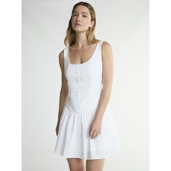 Scoop Women’s Cotton Poplin Mini Dress with Decorative Button Front, Sizes XS-XXL