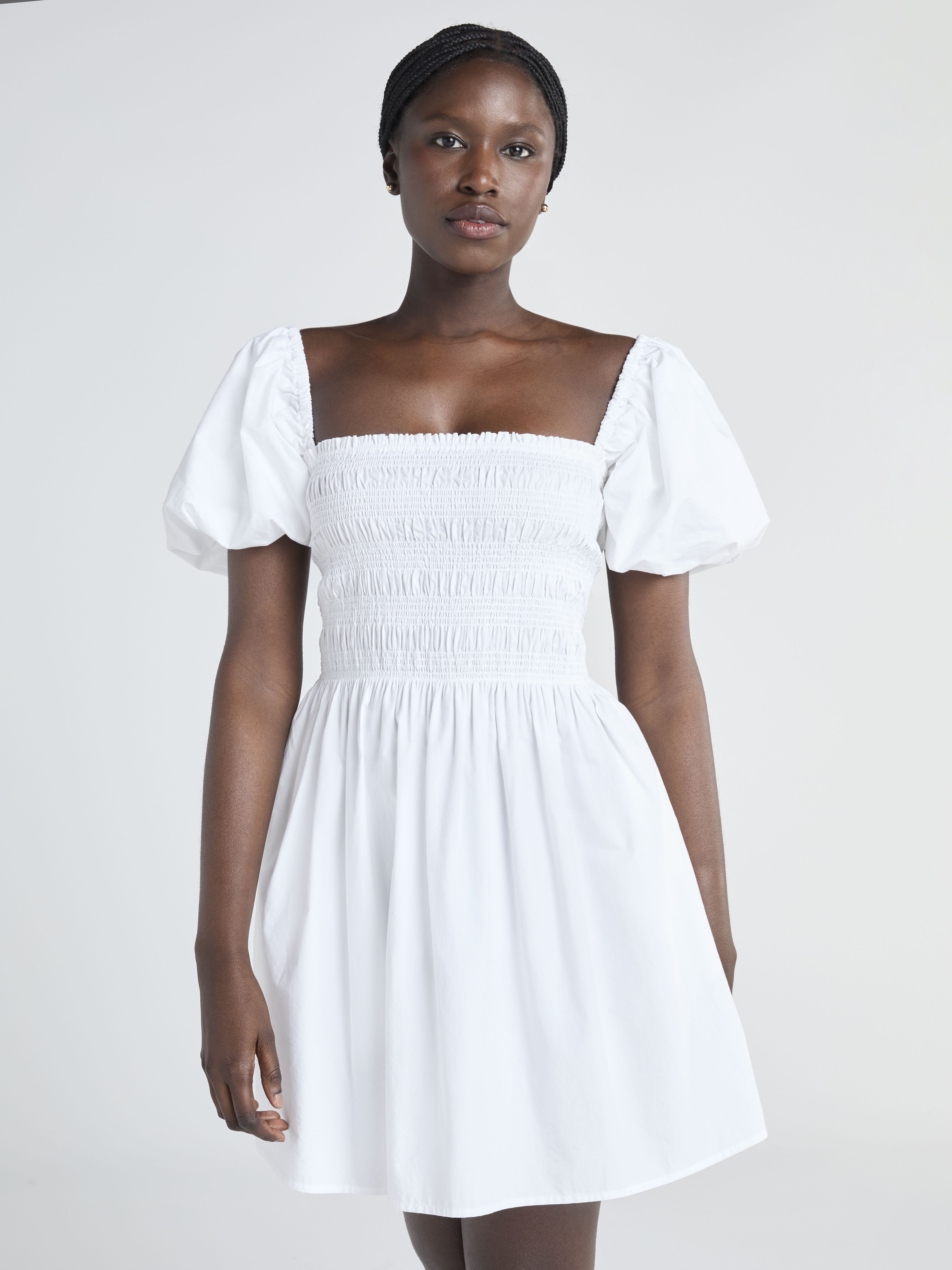 Scoop Women's and Women's Plus Cotton Smocked Mini Dress with Puff