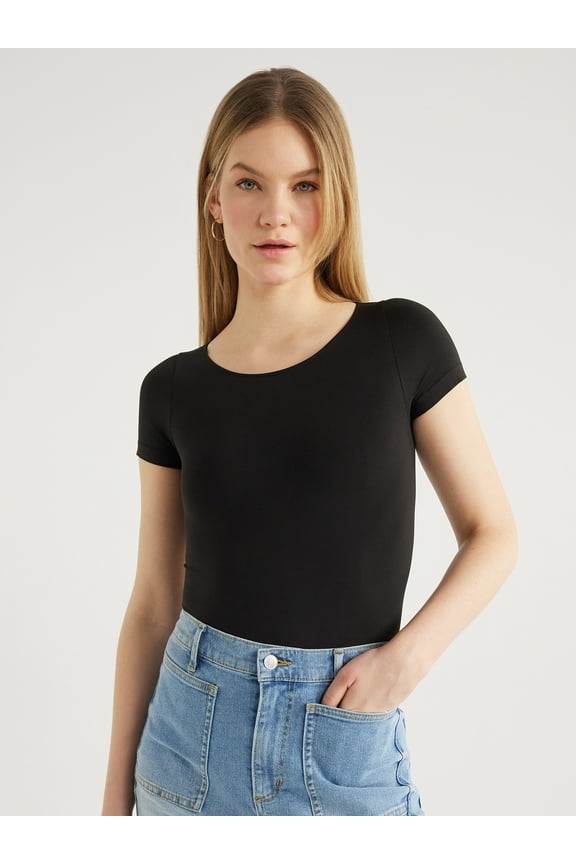 Women’s Crew Neck Bodysuit with Short Sleeves, Sizes XS-XXL