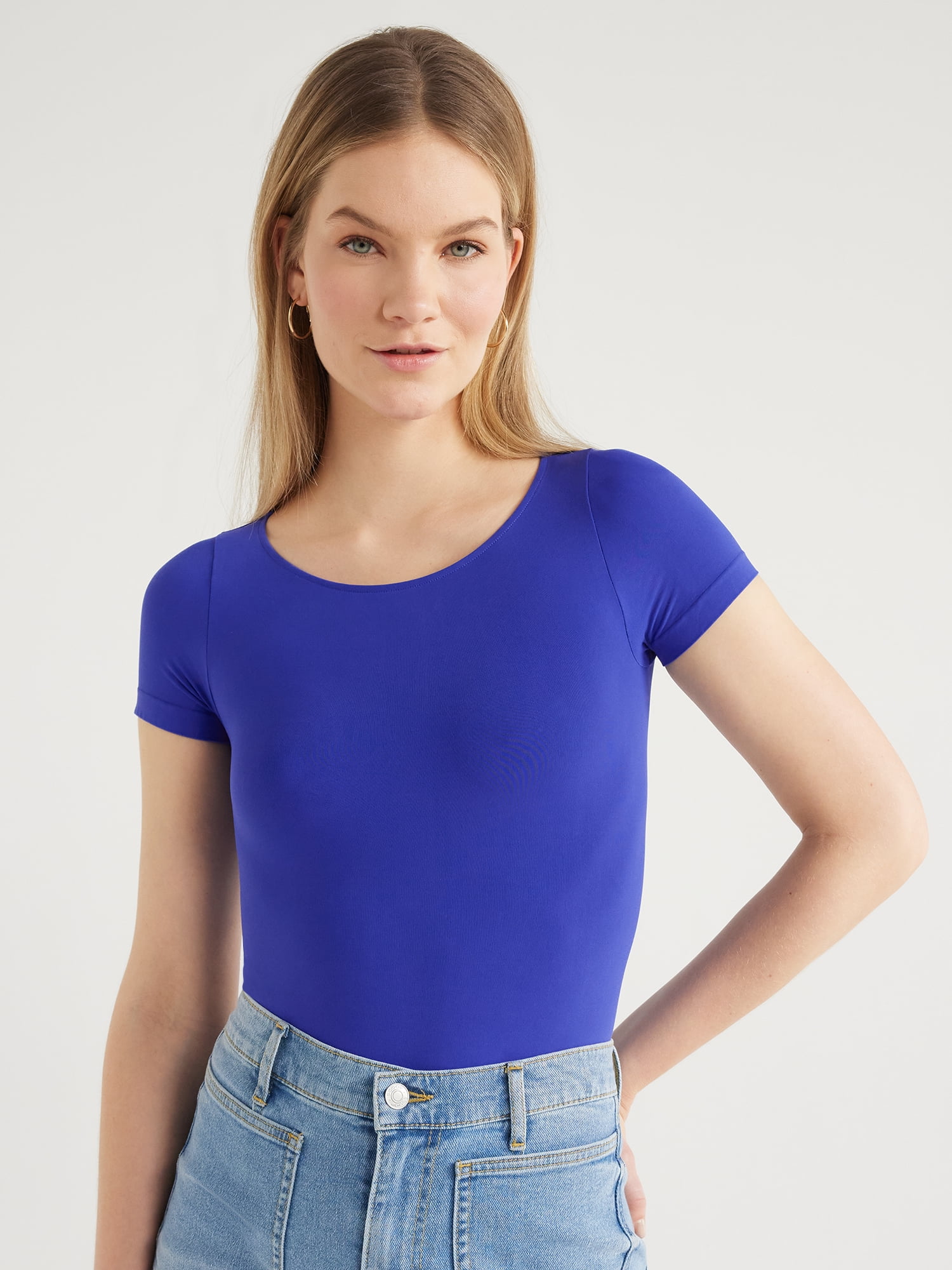 Scoop Women’s Crew Neck Bodysuit with Short Sleeves, Sizes XS-XXL