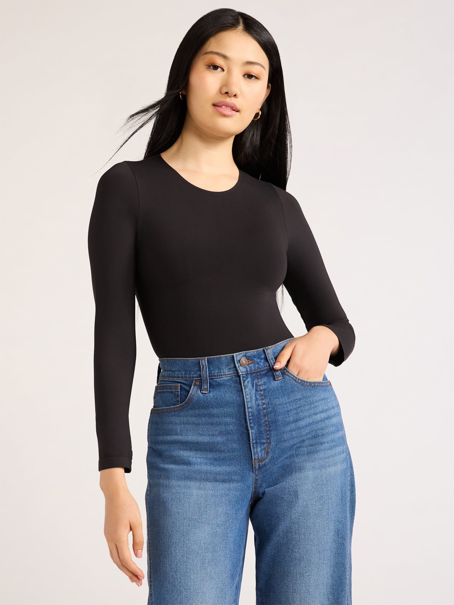 Scoop Women's Crew Neck Bodysuit with Long Sleeves, Sizes XS-XXL - Walmart.com