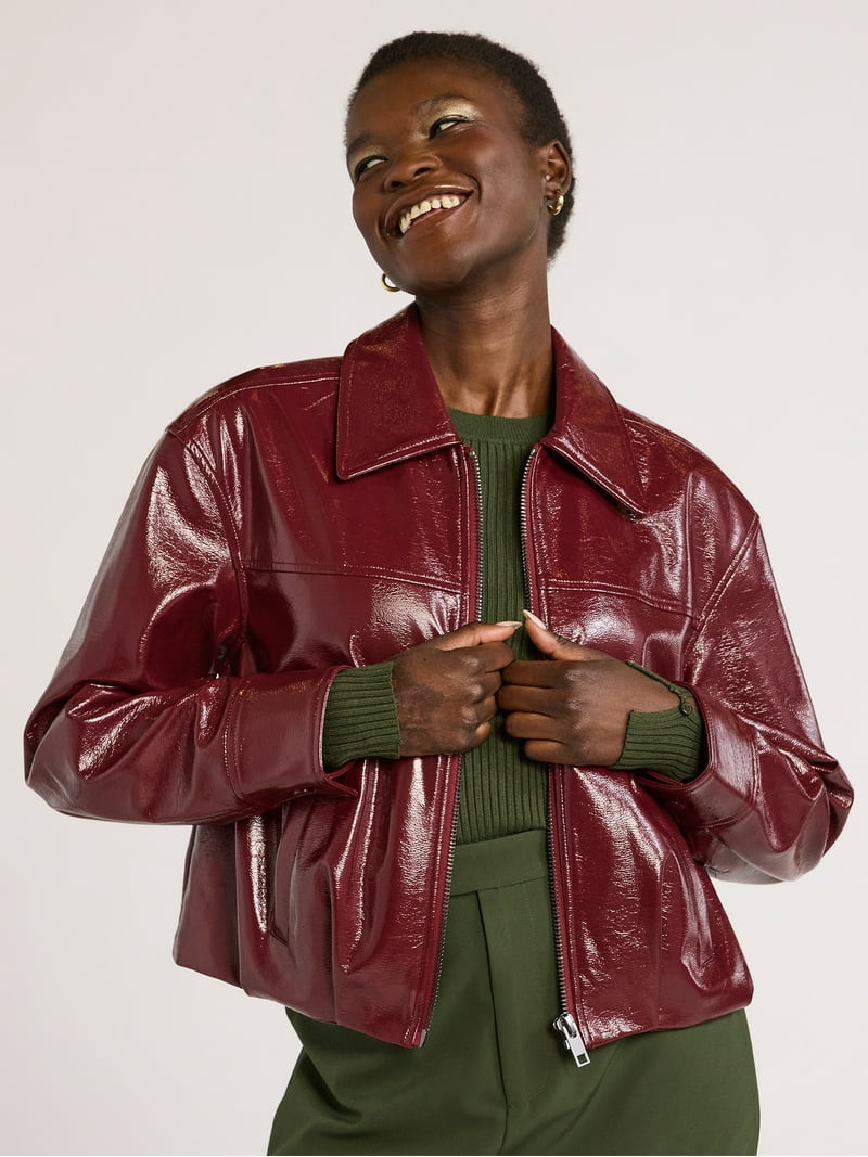 Cropped Bomber Women's Bomber Jacket Faux Leather ONLY Faux