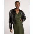thumbnail image 1 of Scoop Women’s Crinkle Faux Patent Leather Cropped Bomber Jacket, Sizes XS-XXL, 1 of 7
