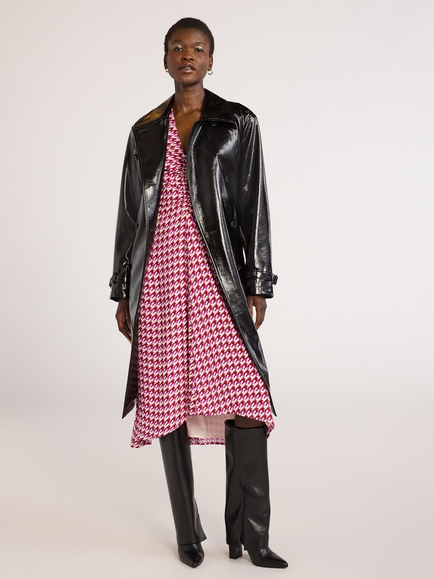 Scoop Women's Crinkle Faux Patent Leather Double Breasted