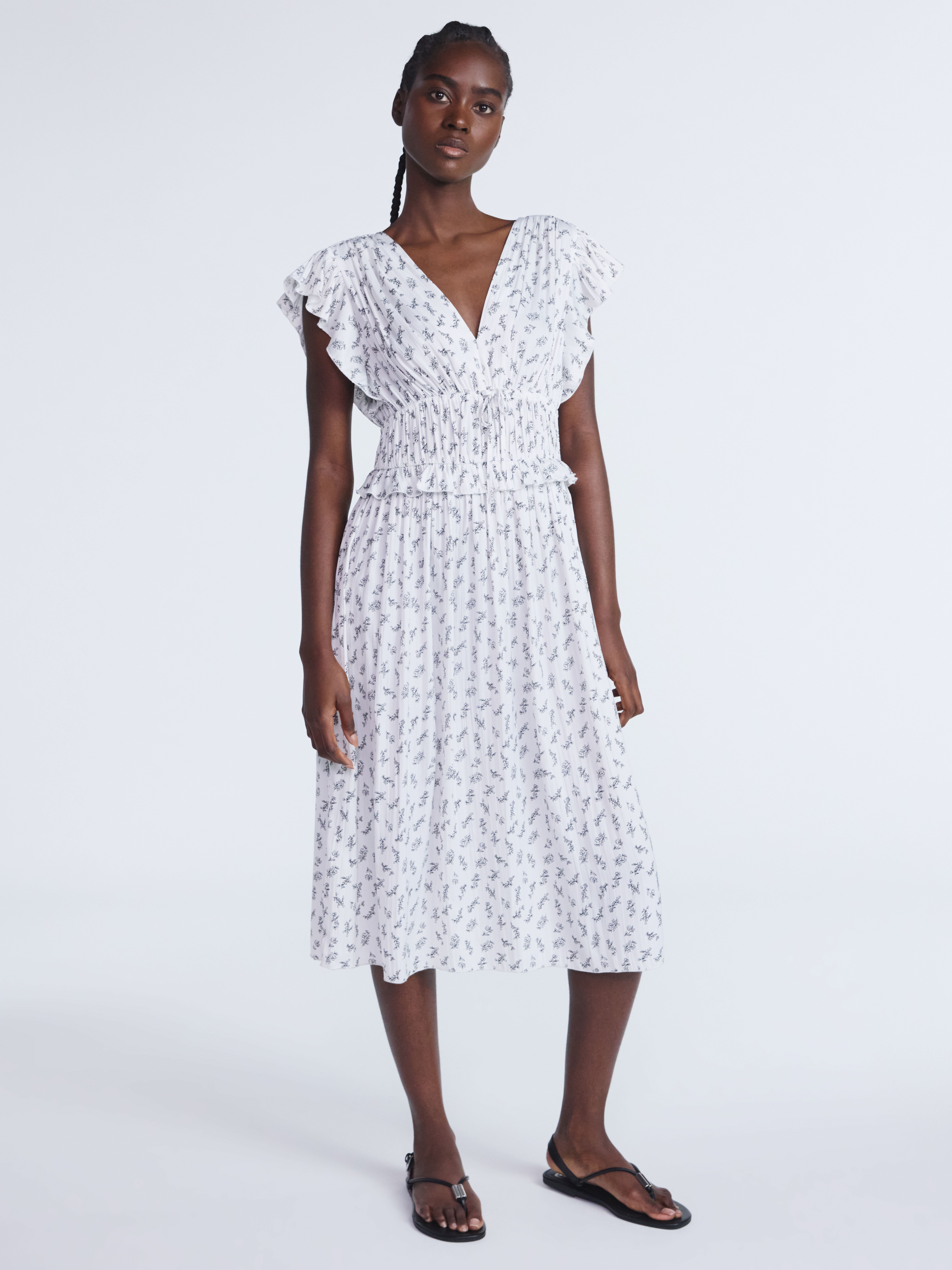 Scoop Women's Crinkle Satin Midi Dress with Flutter Sleeves, Adjustable  Waist, Short Sleeves - Walmart.com