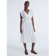 SCOOP Women’s Crinkle Satin Midi Dress with Flutter Sleeves, Sizes XS-XXL