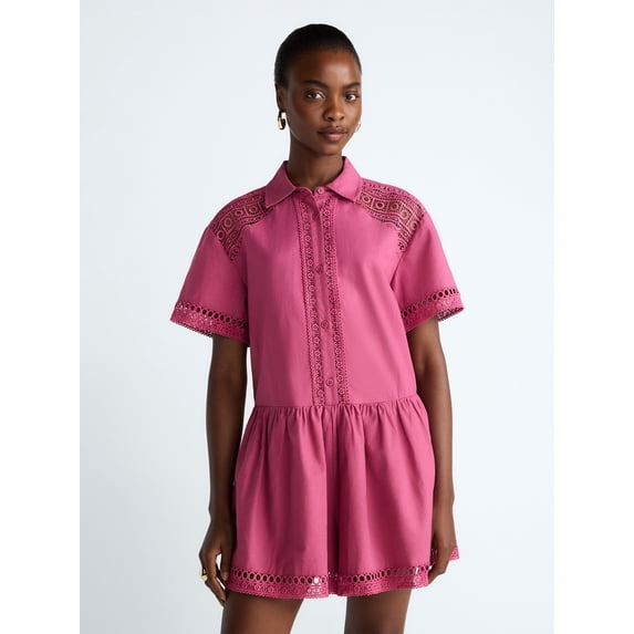 Scoop Women's Crochet Romper, Sizes XS-4XL
